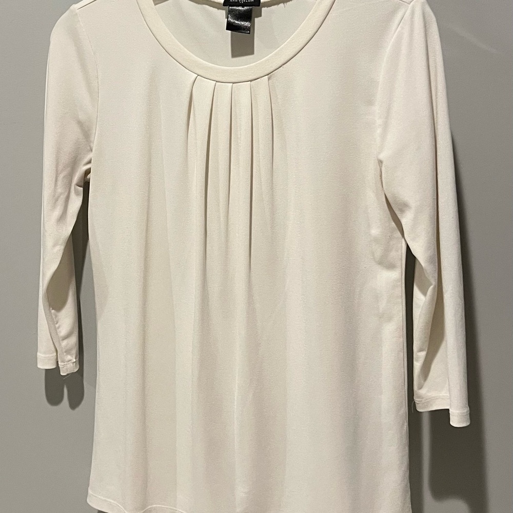 Ann Taylor Cream Pleated Blouse